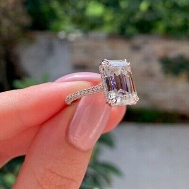 Hidden Halo Emerald Cut Diamond Ring Solitaire Accents Diamond Ring Valentine Diamond Ring For Women Wedding Engagement Diamond Ring