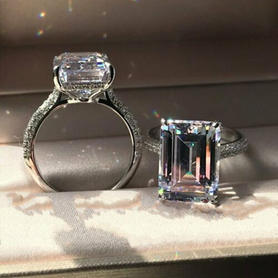 Hidden Halo Set Emerald Cut Solitaire Ring/ Engagement Etsy