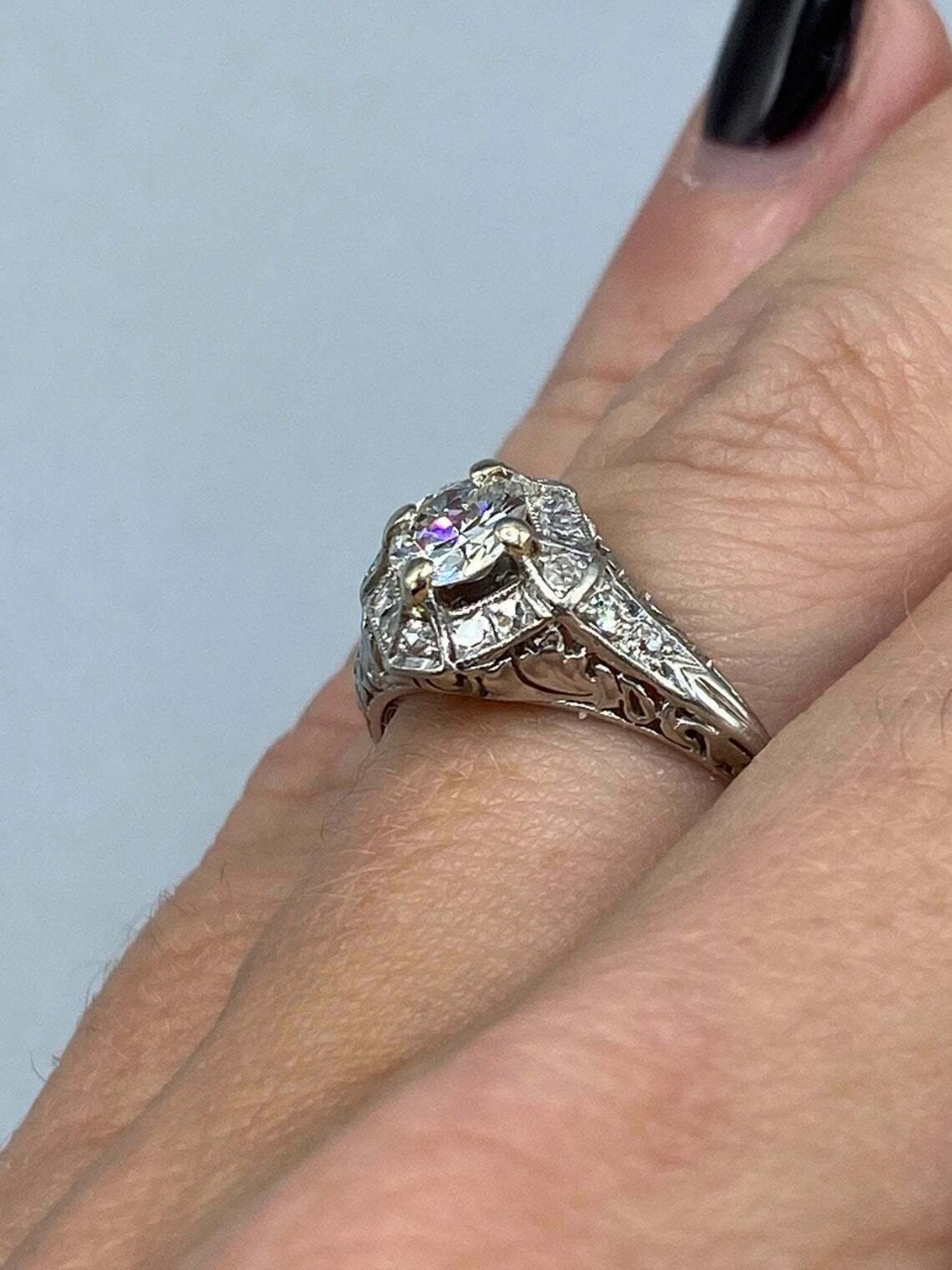 1920s Art Deco Engagement Ring Vintage Round Cut CZ Diamond - Etsy