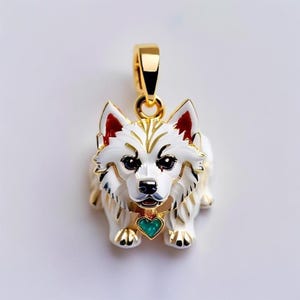Enamel DOG Pendant, Animal Inspired Pendant Necklace, 14K Yellow Gold Charm Pendant, Unisex Pendant Necklace, Animal Lover&#39;s Gift Necklace
