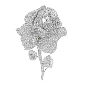 Blossom Rose Flower Inspired Brooch, Round Moissanite Diamond Floral Motif Brooch, Anniversary Gift For Wife, Wedding Brooch, Silver Brooch