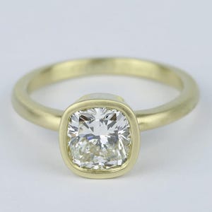 10K Yellow Gold Bezel Set Minimalist Ring, Cushion Cut Moissanite Diamond Solitaire Ring, Engagement Promise Ring, Daily Wear Ring For Women