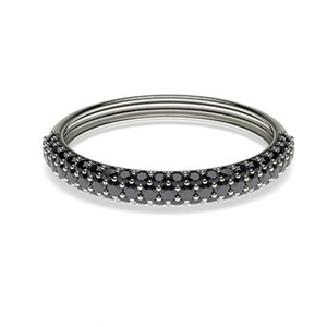 Charming Black Pave Round Moissanite Diamond Half Eternity Band Ring for Womens, Daily Wear Ring, Graduation Anniversary gift for her