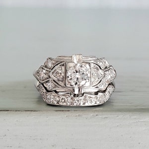 Old European Cut Moissanite Diamond Ring Set, Vintage Art Deco Wedding Ring Set, Engagement Ring Set, White Gold Bridal Ring Set for Womens
