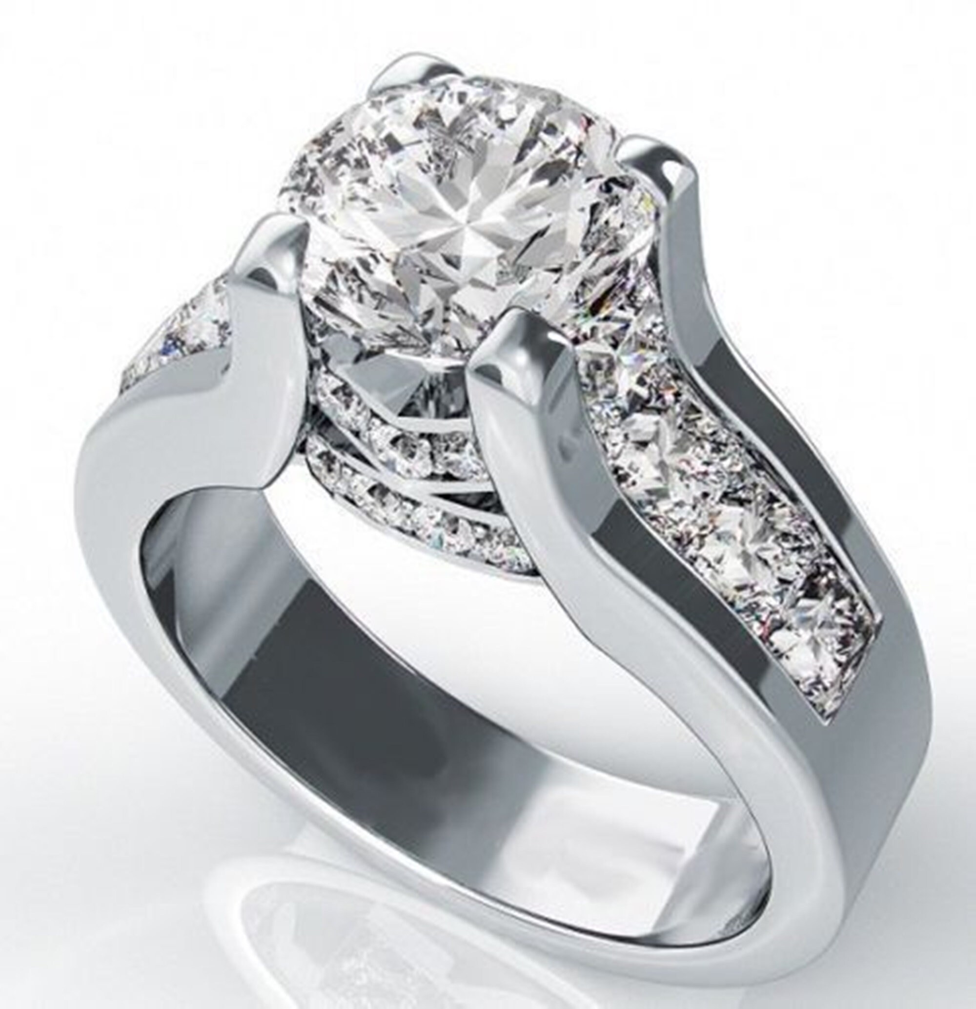 Wedding Solitaire With Accents RIng / Chennel Set Diamond Ring | Etsy