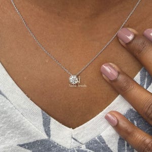 Classic Solitaire Necklace, 5.2 MM Round Cut Moissanite Diamond Pendant Necklace, Daily Wear Necklace For Her, Women&#39;s White Gold Necklace