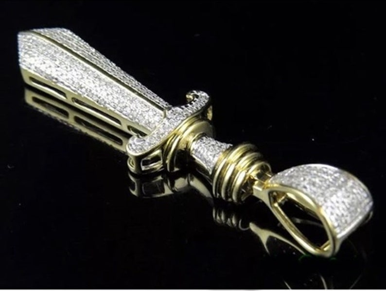 Sword Charm Round Cut Diamond Pendant Men/'s Diamond Pendant Unique Party Wear Diamond Pendant Birthday Gift Pendant Occasion Pendant
