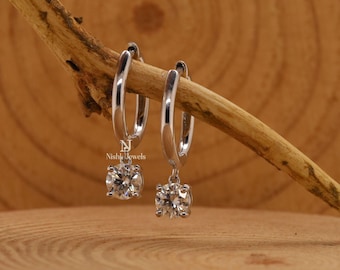 Solitär Ohrring, 1TCW Rund Moissanite Diamant Hochzeitsohrring, Huggie Hoop baumeln Ohrring, Hochzeit Verlobung Ohrring für Frauen