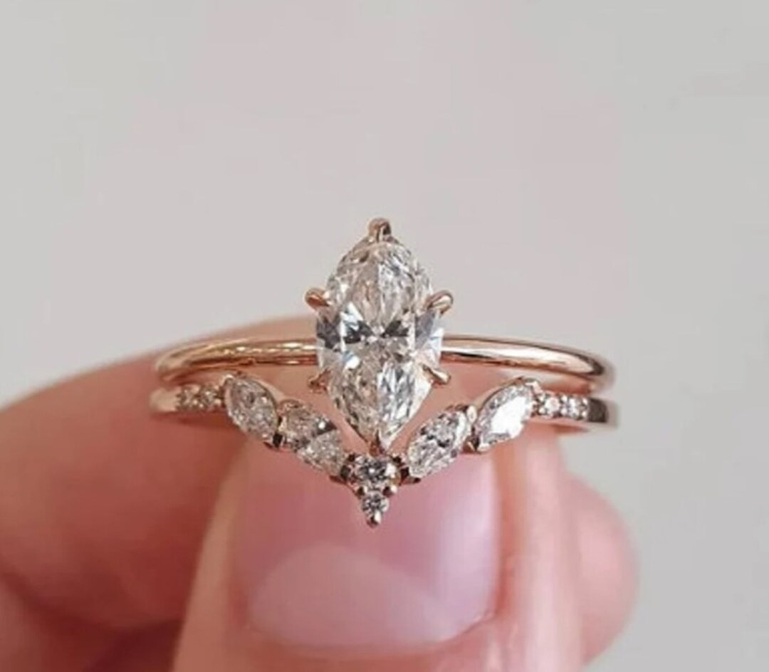 Rose Golden Round & Marquise Cut Stackable Ring