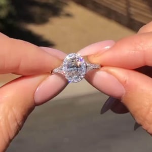 Split Shank Halo 10K Gold Ring, Oval With Round Cut Moissanite Diamond Ring, Wedding Bridal Ring, Engagement Ring, Proposal Ring For Her