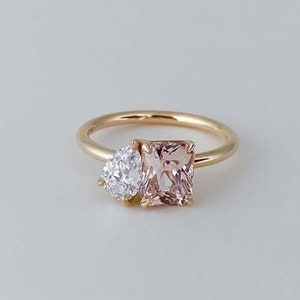 Two Stone Toi Et Moi Ring For Women, Pink Radiant With Pear Cut Diamond Ring,  Engagement Wedding Proposal Ring, Anniversary Gift for Wife