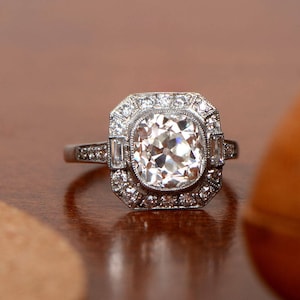 Bezel Set Old Mine Cut Vintage Style Moissanite Diamond Ring, Women&#39;s Engagement Ring,  Estate Wedding Ring, Anniversary Gift For Wife
