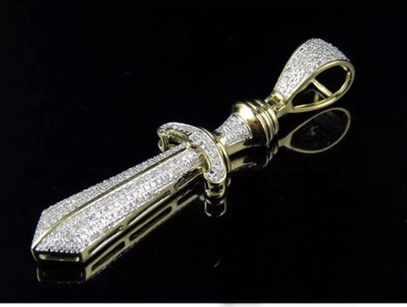 Sword Charm Round Cut Diamond Pendant Men/'s Diamond Pendant Unique Party Wear Diamond Pendant Birthday Gift Pendant Occasion Pendant