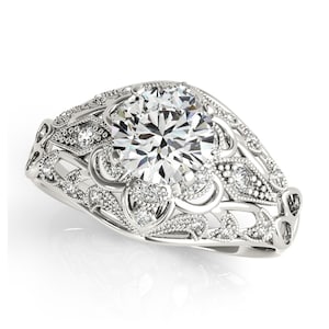 Anillo de diamantes Art Deco antiguo de moissanita de corte redondo, anillo de compromiso de aniversario de boda vintage de filigrana para mujer