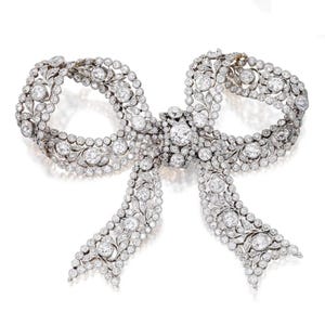 Victorian Ribbon Bow Inspired Brooch, Antique Art Deco Mid-Century Brooch, Old European Cut Moissanite Diamond Wedding Brooch, Gift For Her