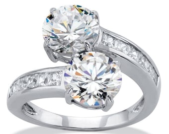 Two Stone Toi Et Moi Ring, Round Cut Diamond Bypass Shank Ring, 14K White Gold Women's Ring, Wedding Ring, Engagement Ring, Christmas Gift