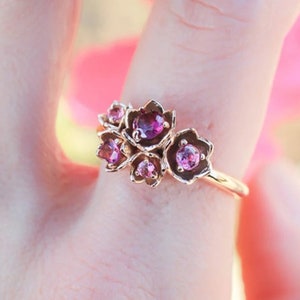 Dainty Ruby Gemstone Ring Pink Flower Rose Ring Solid 14K - Etsy