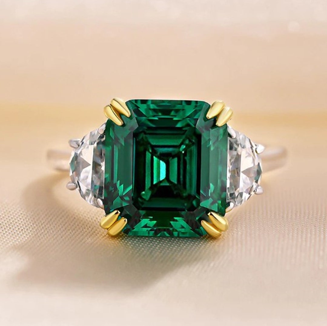 Stunning Green Emerald With Fancy Cut Diamond Ring 925 Silver - Etsy