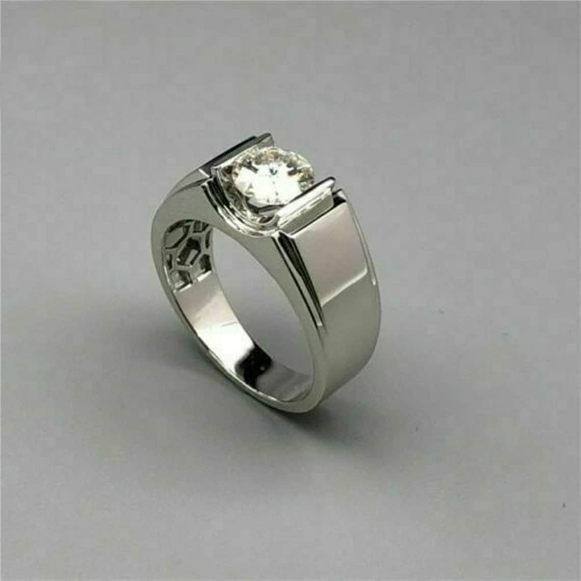 Men's Round Diamond Solitaire Ring / Proposal Ring For Him Etsy
