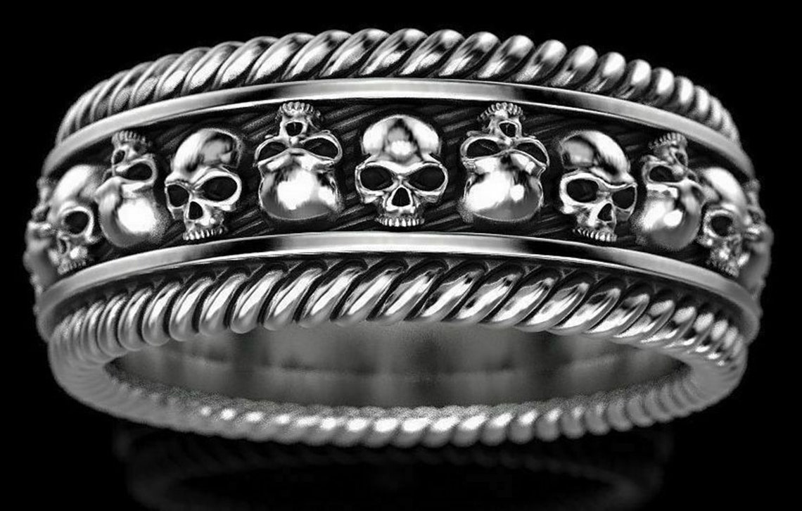 Men's Antique Skull Ring / Eternity Skull Band / Biker Etsy