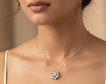 Dainty Star Shape Pendant Necklace, Round Moissanite Diamond Engagement Necklace, Sterling Silver Wedding Necklace, Vaentine's Gift Necklace