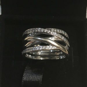 Cross Over Multi Layer Shank Ring, 0.45CT Round Cut Moissanite Diamond Ring, 14k White Gold Fashionable Ring, Wedding Engagement Ring