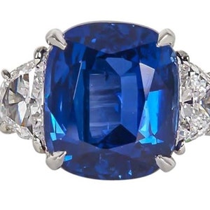 Sapphire Blue Cushion Cut CZ Stone Ring, Three Stone Ring, Party Wear Cocktail Ring for Womens, Gemstone Engagement Wedding Ring,