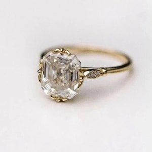 Attractive Asscher & Round Cut Moissanite Diamond Ring, 14K Yellow Gold Women's Ring, Wedding Bridal Ring, Promise Ring, Anniversary Gift