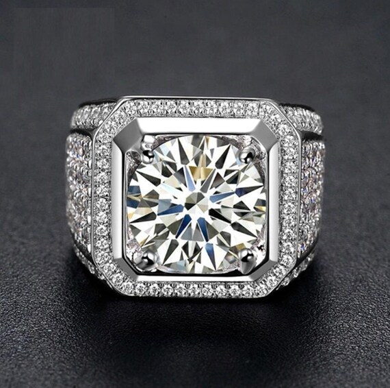 Round Cut Moissanite Diamond Ring Wedding Groom Ring - Etsy