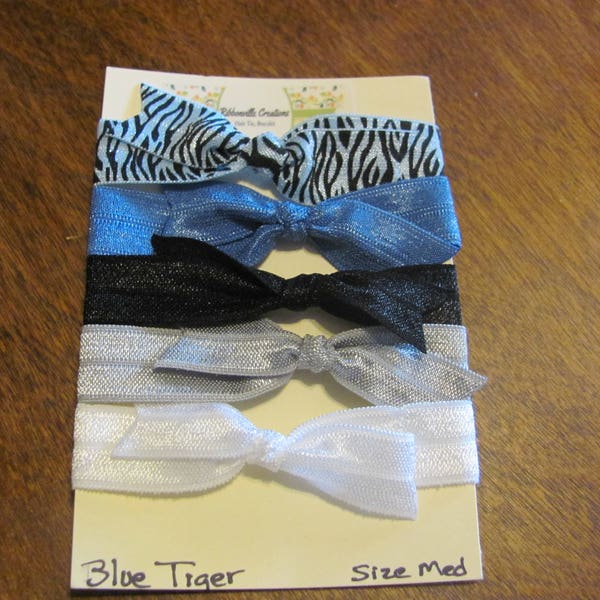 FOE Elastic Hair Ties, Pony Tail, Bun Holder, Bracelet, Blue Tiger, Medium