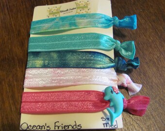 FOE Elastic Hair Ties, Pony Tail, Bun Holder, Bracelet, Ocean Friends Large