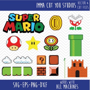 Mario Scene Set (SVG, EPS, PNG, dfx) Plotterdateien zur Verwendung mit Silhouette, Cricut und anderen Schneidmaschinen