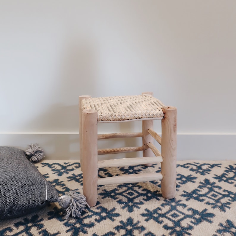 Moroccan boho in raw wood Stool in cannage