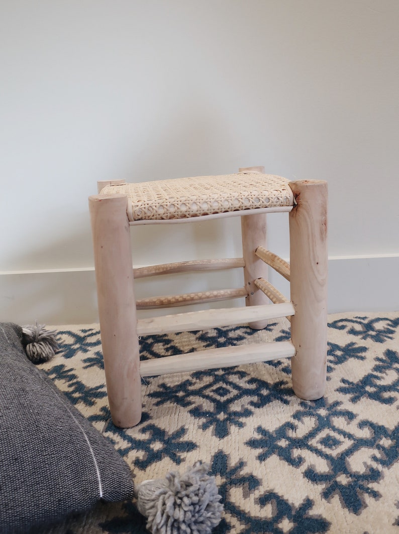 Moroccan boho in raw wood Stool in cannage