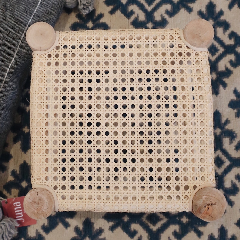 Moroccan boho in raw wood Stool in cannage