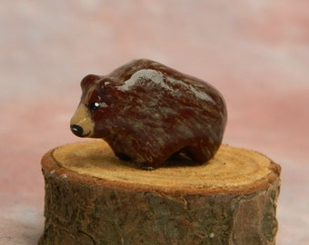 Mini Clay Grizzly Bear Sculpture with Case