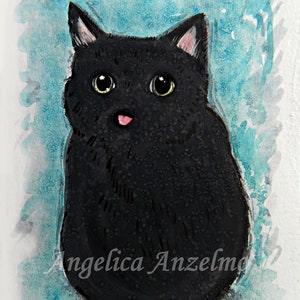 Fat Black Cat Painting Giclee Art Print