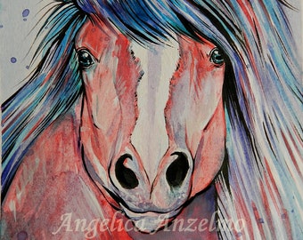 Koń Giclee Art Print Malowanie Tęczowy Kucyk