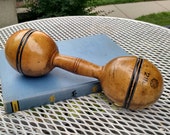 LG Antique Wood Dumbbell Barbell 12 inch 2 lbs One Piece Free Weights Strongman Gym Workout Rustic Retro Decor Exercise 1900s