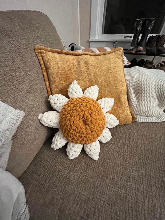 Crochet Flower Accent Pillows — Boho Crochet — Accent Pillow — Home Decor — Cottagecore — Throw Pillows — Nursery Decor -- Flower Cushion