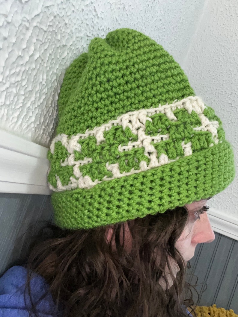 Lucky You Mosaic Crochet Beanie PATTERN ONLY Winter Hat Pattern Crochet Pattern Mosaic Crochet Pattern Shamrock Four Leaf Clover image 3