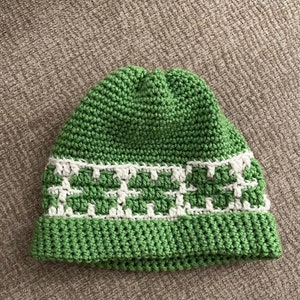 Lucky You Mosaic Crochet Beanie PATTERN ONLY Winter Hat Pattern Crochet Pattern Mosaic Crochet Pattern Shamrock Four Leaf Clover image 2