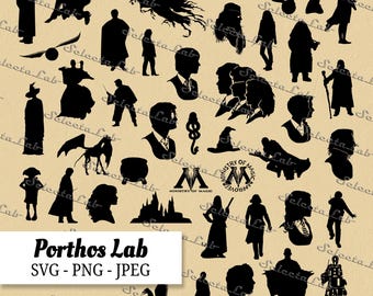 Digital SVG PNG Magic, wizard, fantasy, characters, sorcerer, witch, spells, school of magic clipart, vector, silhouette, instant download