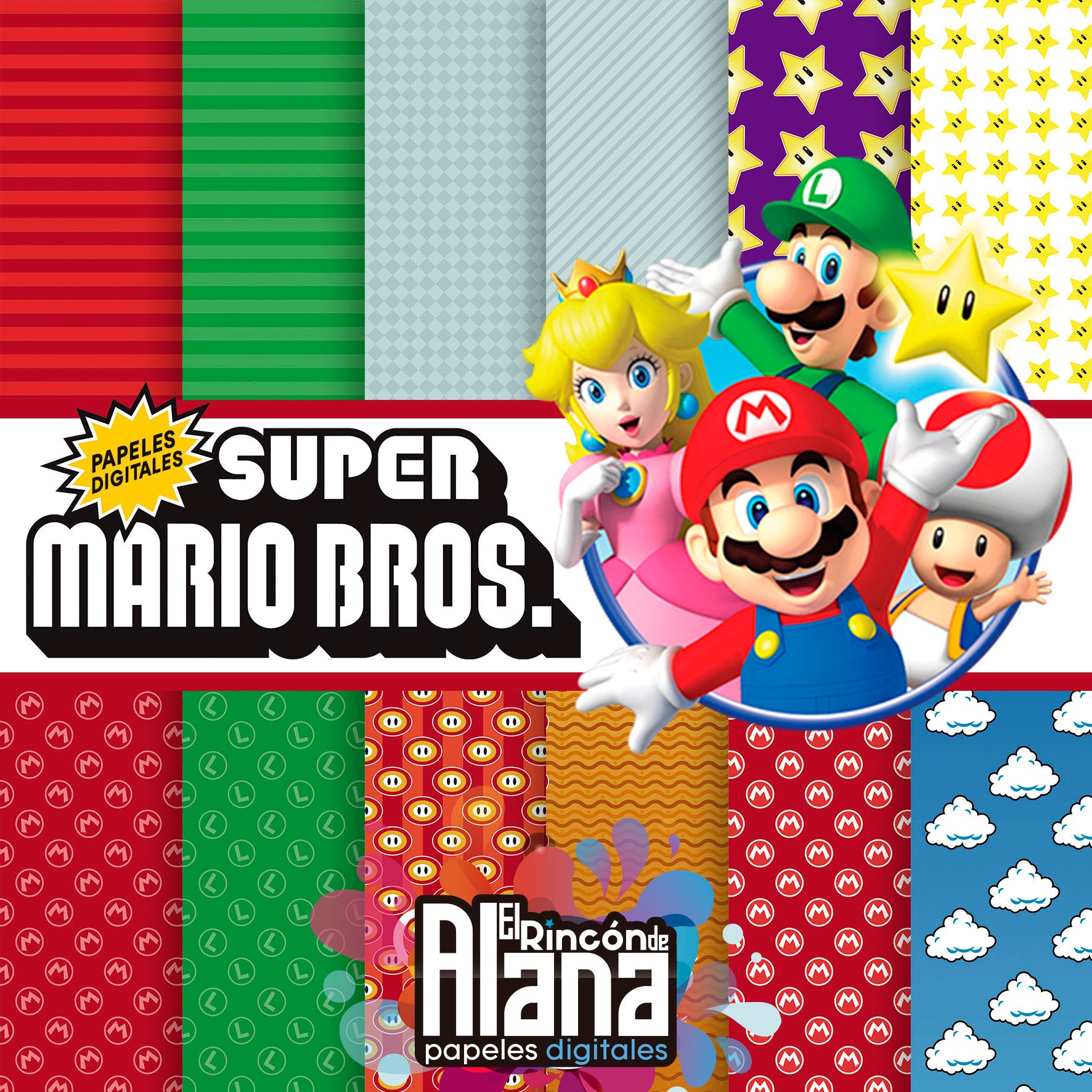 12 Papeles Digitales Mario Bros Run Extras Etsy