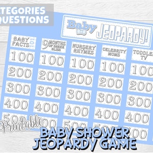 Baby Shower Jeopardy Game; Baby boy shower games; Shower group game; Group shower game; printable shower game; baby shower game
