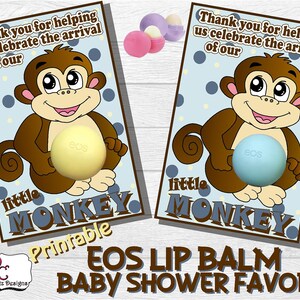 EOS lip balm baby shower favor; Little monkey EOS baby shower; Jungle baby shower favor; Jungle baby shower; EOS; bsf305