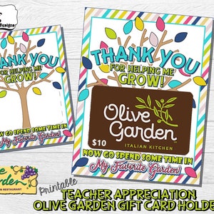 Geschenkkartenhalter von Olive Garden; Lehrergeschenk; Wertschätzung des Lehrers; Lehrer, danke; hilf mir zu wachsen; TAend1