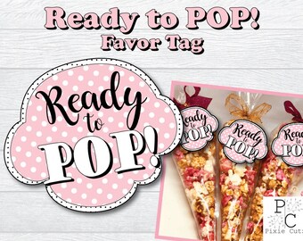 Etiqueta de regalo lista para estallar; favor de palomitas de maíz para baby shower; favor de palomitas de maíz; favor de ducha; favor de la ducha de palomitas de maíz; chica lista para hacer estallar; palomitas de maíz para niña