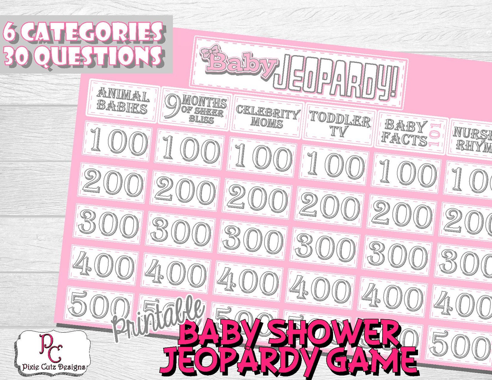 Baby Shower Game Baby Shower Jeopardy Game Baby Girl Shower Etsy
