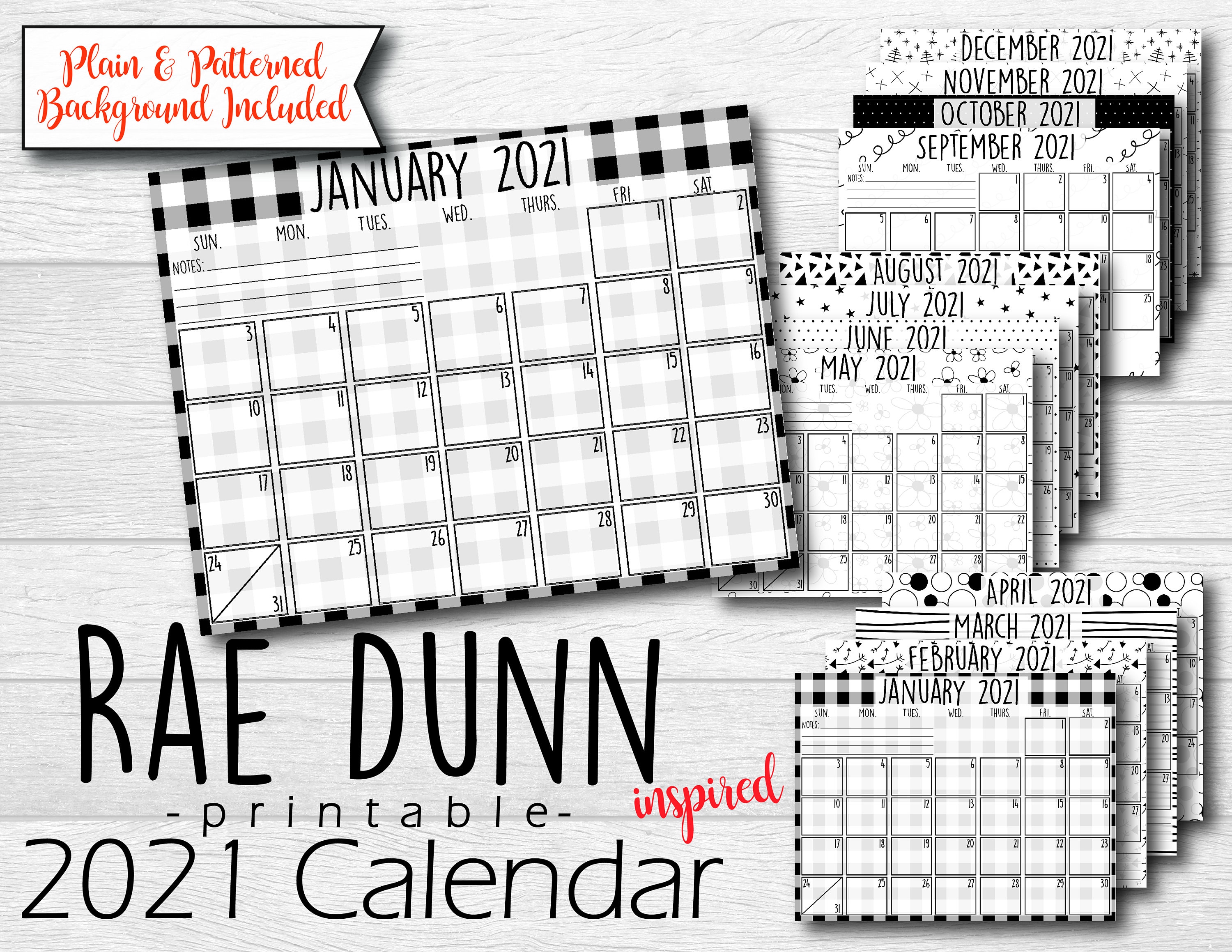 Rae Dunn inspired 2021 calendar 2021 printable calendar 2021 Etsy
